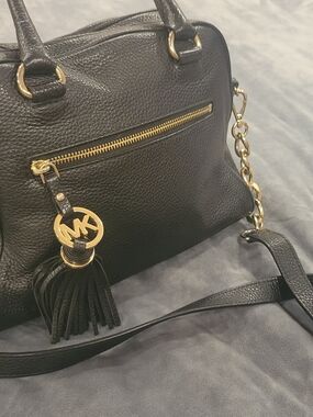 Michael Kors Black Pebbled Leather Tote with Gold Hardware